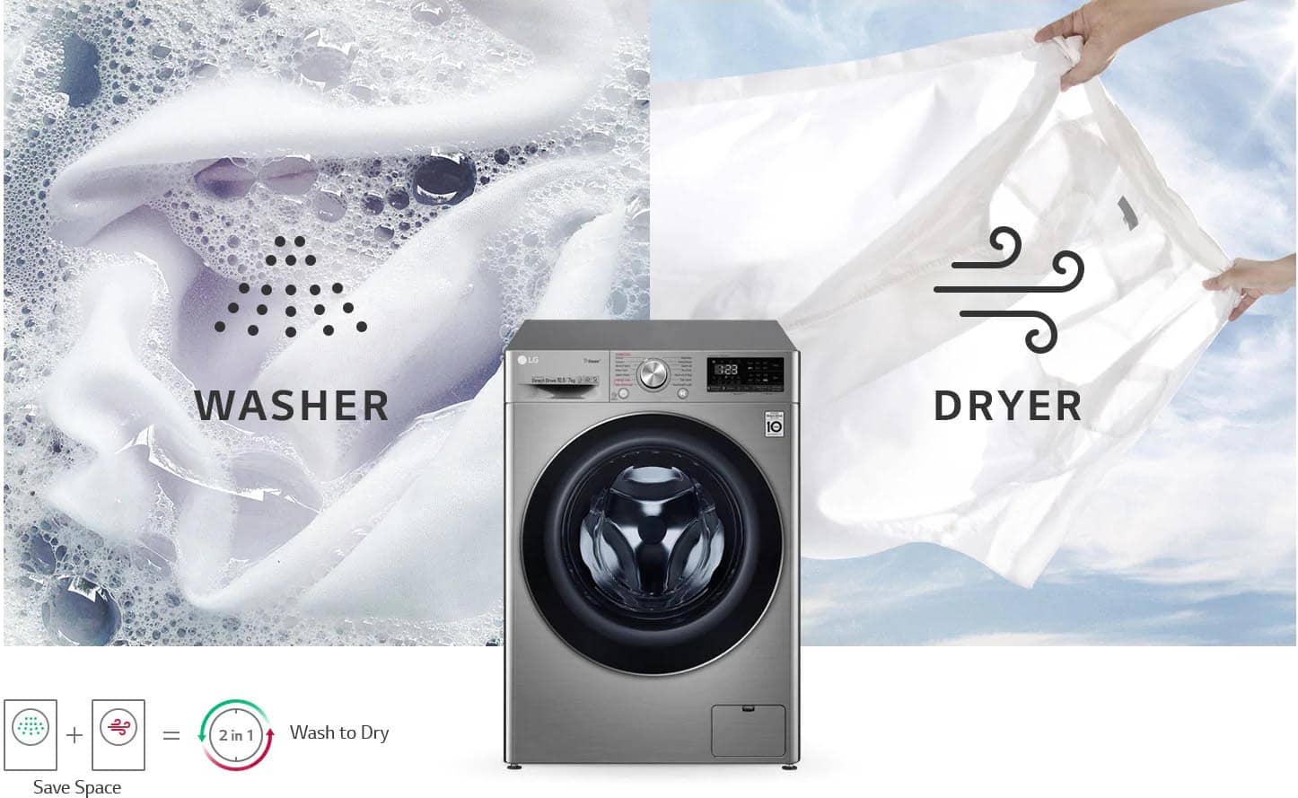 F4V5RGP ال جی قابلیت شستشو و خشک کردن لباسها را دارد