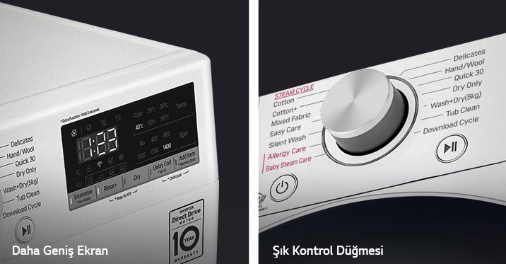 صفحه نمایش LED و دکمه های زیبای ماشین لیاسشویی الجی F4V5RGP