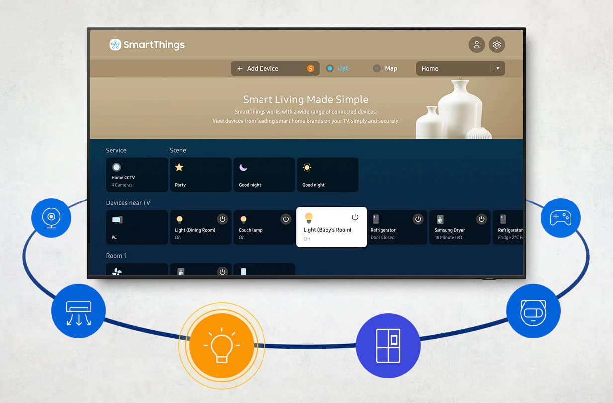 ;کنترل لوازم خانگی با برنامه SmartThings در تلویزیون سامسونگ AU9000