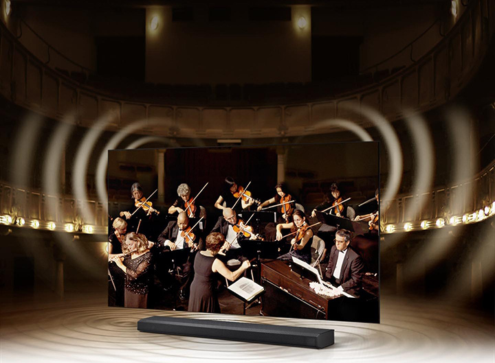 پخش صدای هماهنگ از ساندبار و تلویزیون Q80A با فناوری Q-Symphony