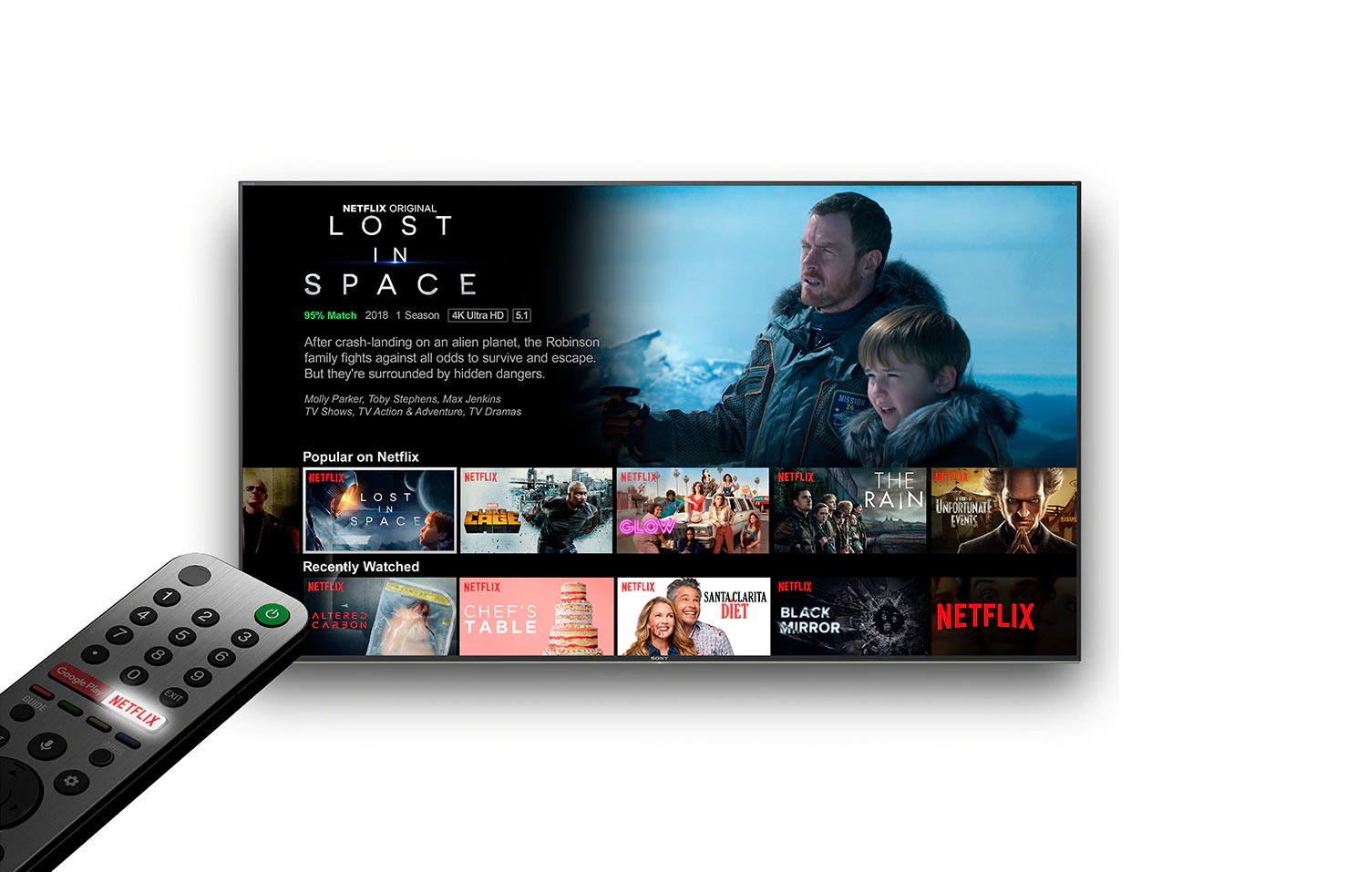 دکمه های اختصاصی نت فلیکس و یوتیوب در ریموت کنترل تلویزیون A9S