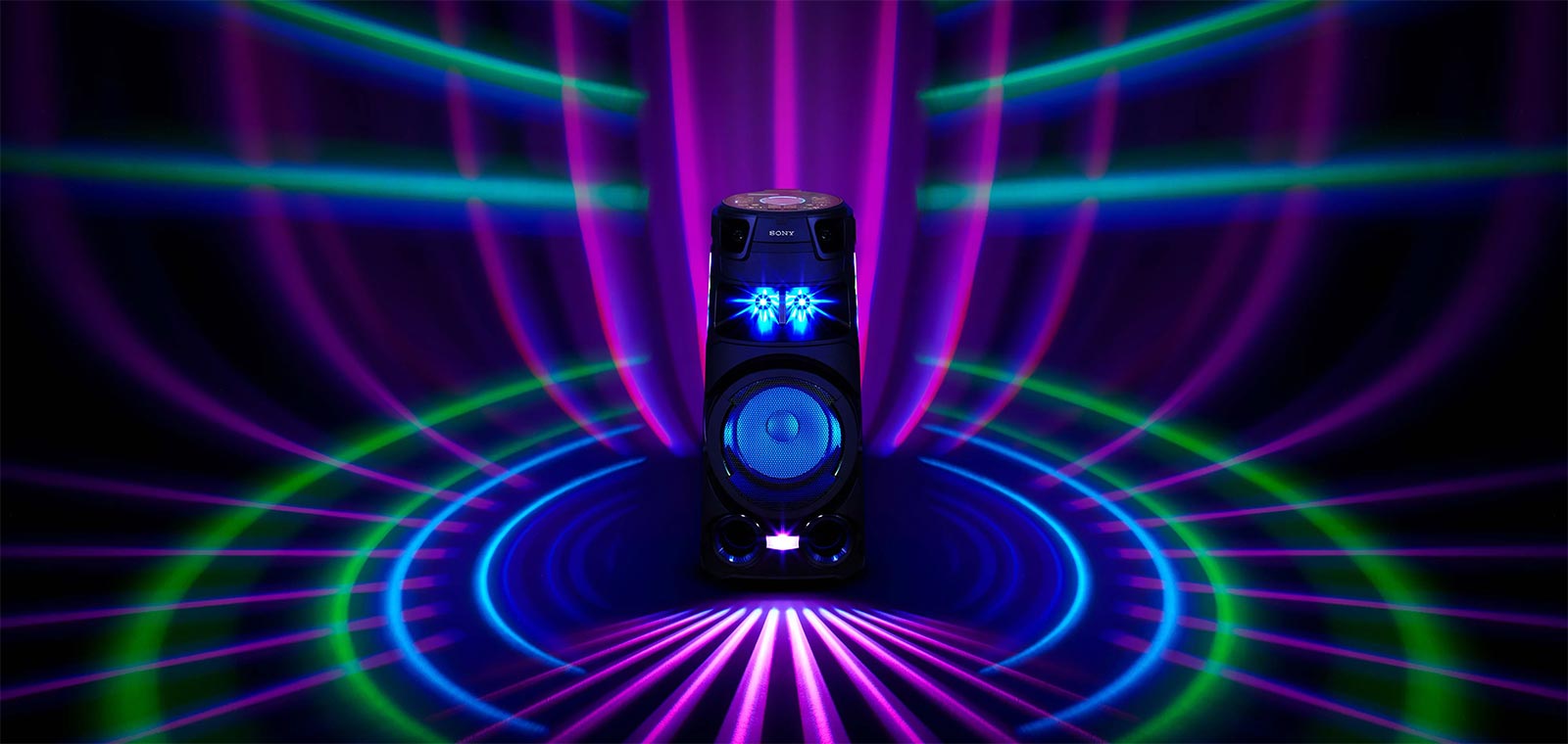 سیستم صوتی MHC-V73D دارای Party Light است و رقص نور 360 درجه مخصوص مهمانی و جشن را در اختیار شما قرار می دهد